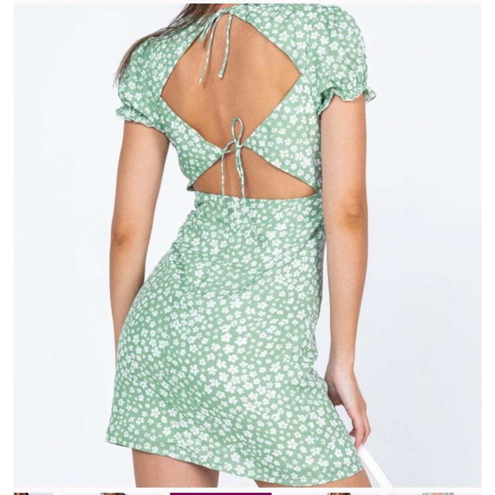 Princess Polly Kacey Mini dress in green floral - Picture 3 of 12